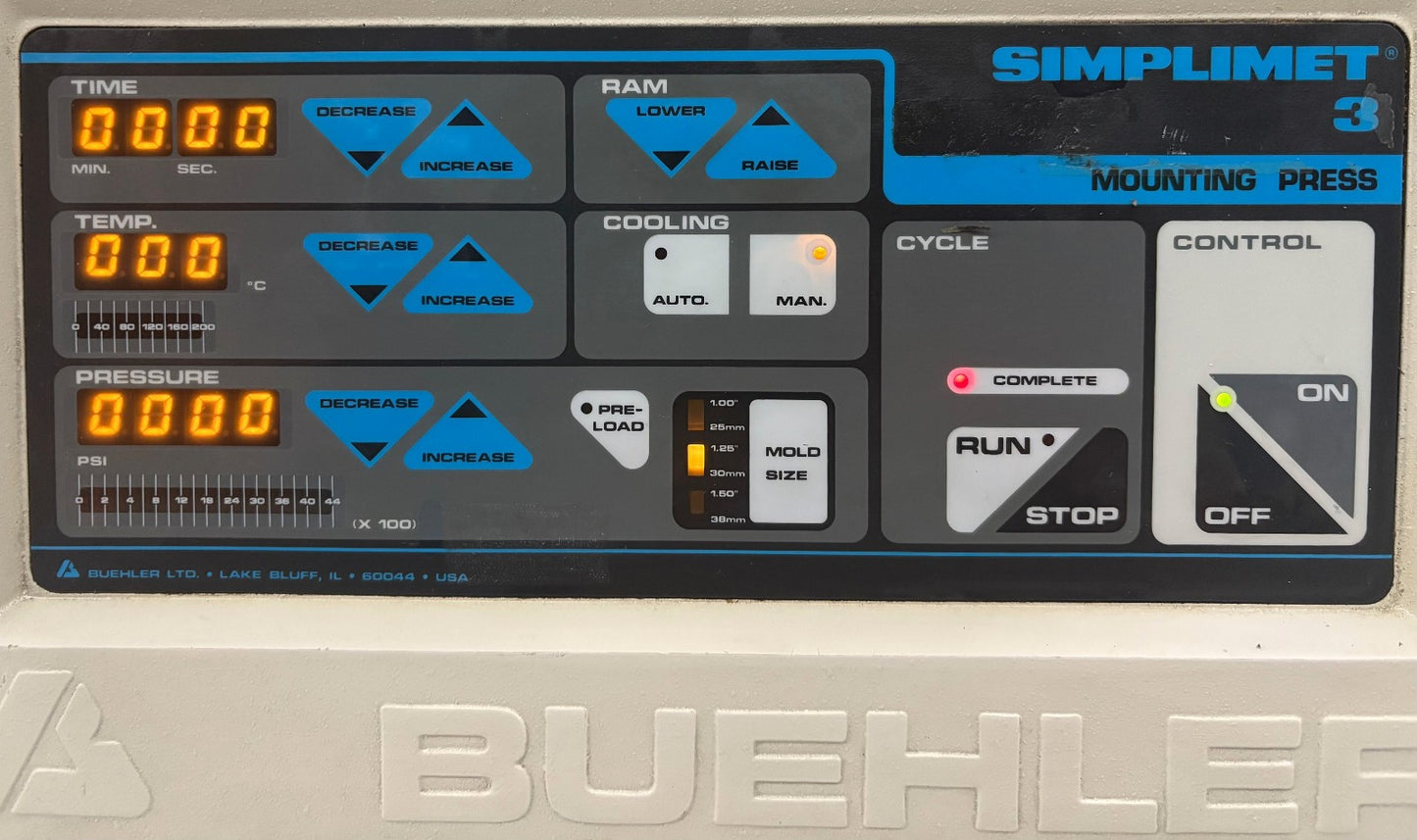 BUEHLER SIMPLIMET 3 MOUNTING PRESS CAT # 20-1420-??? - FOR PARTS/REPAIR