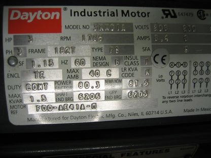 DAYTON ELECTRIC INDUSTRIAL MOTOR 3KX01A MOTOR REF F00-AE41A-M - FOR PARTS/REPAIR