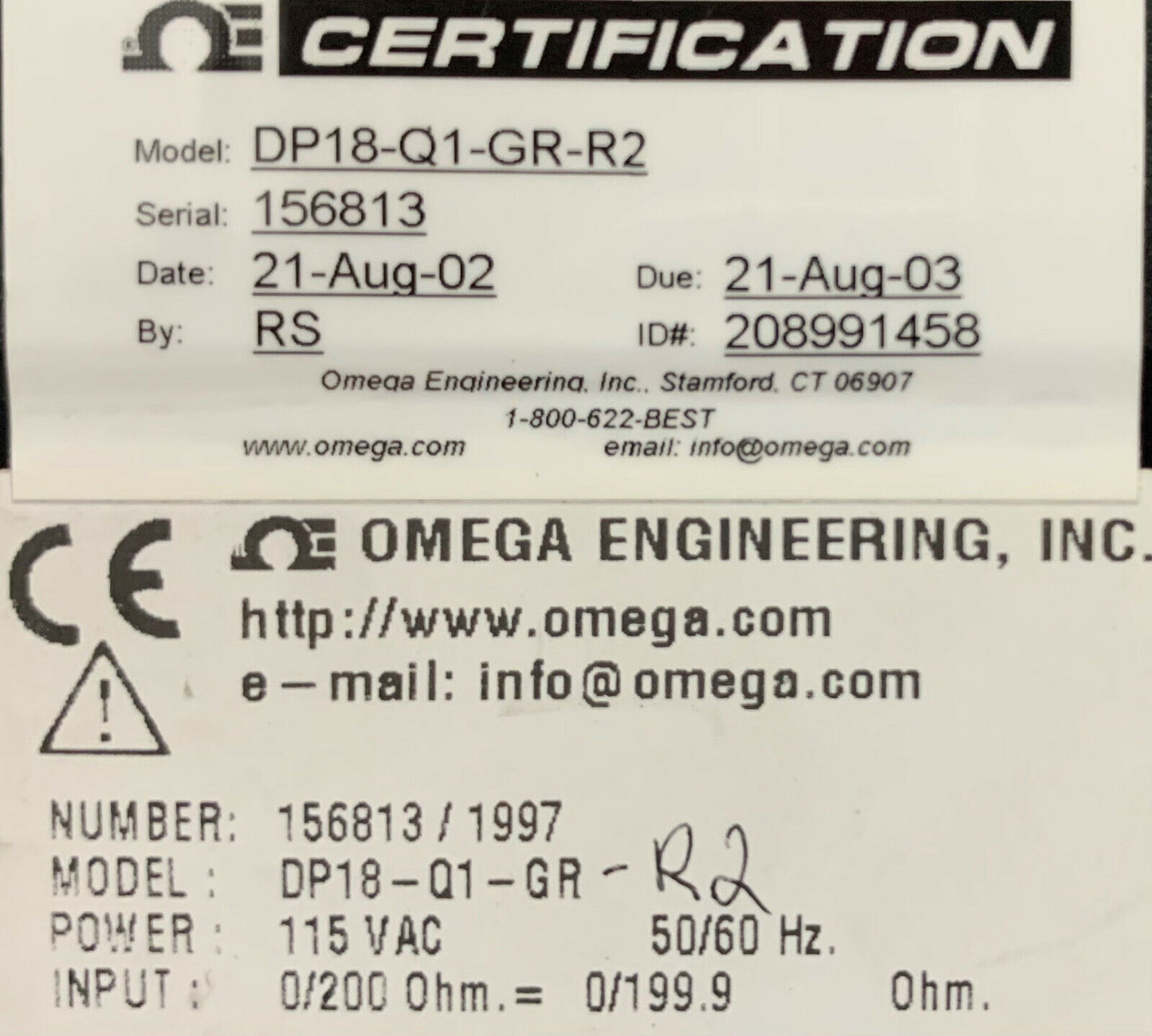 Omega DP18-Q1-GR-R2 Digital Panel Meter /Temperature Controller 115VAC 50/60Hz