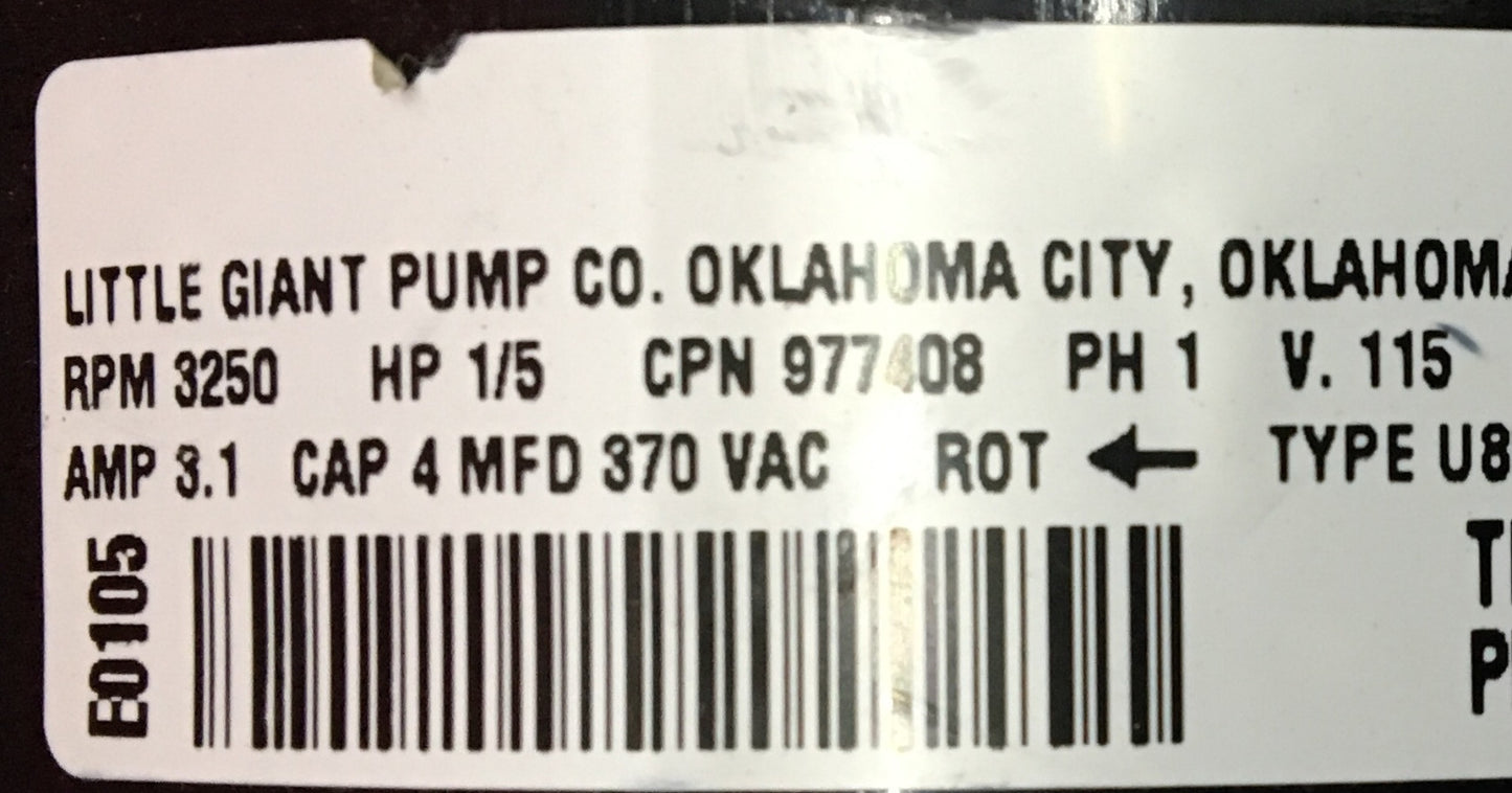 POMPE LITTLE GIANT TYPE U8581 RPM 3250 CV 1/5 V115
