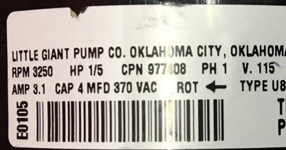 POMPE LITTLE GIANT TYPE U8581 RPM 3250 CV 1/5 V115