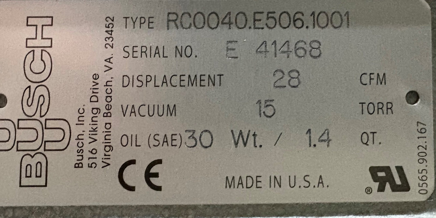 BUSCH RA0025.E506.1001 ROTARY VANE VACUUM PUMP W/ TOSHIBA MOTOR - PARTS REPAIR
