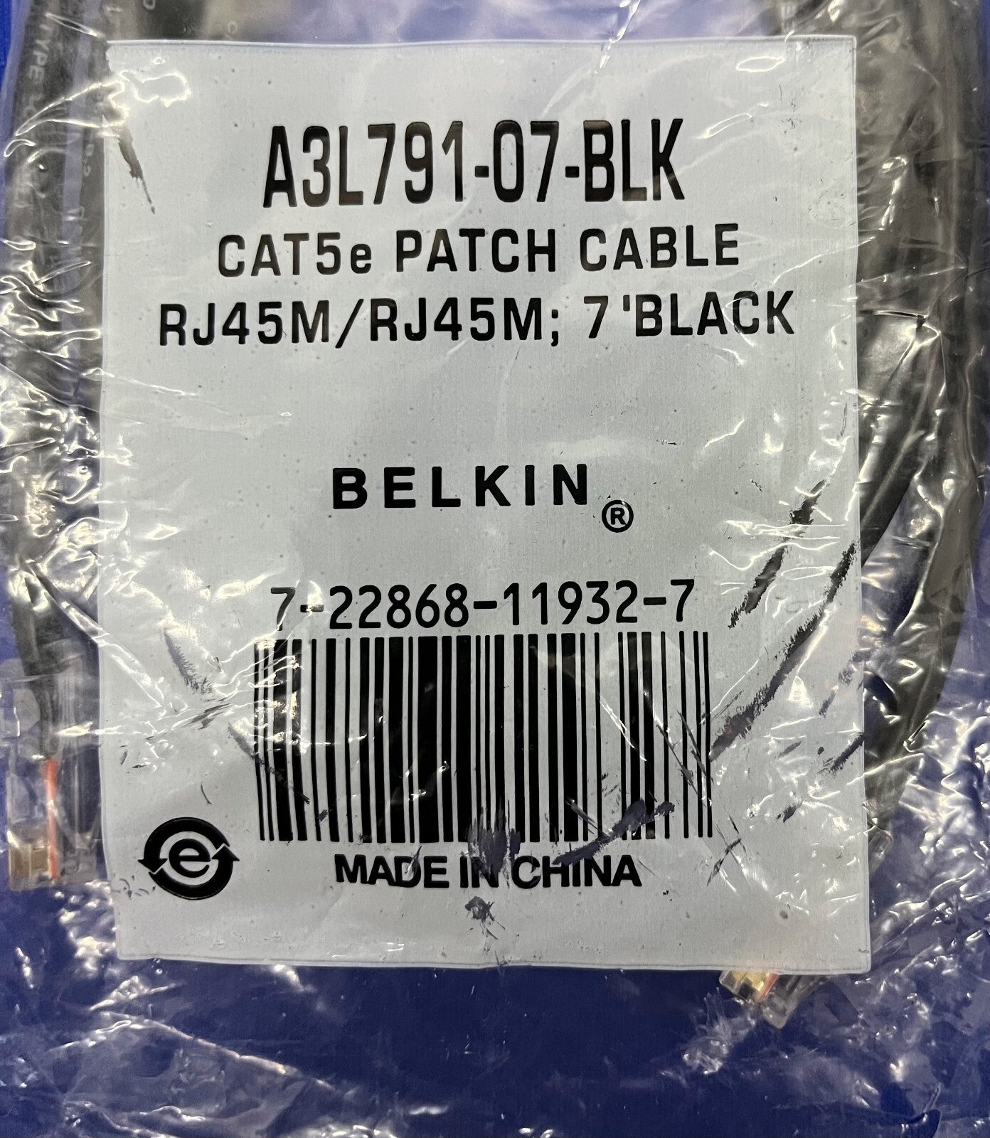 BELKIN® CAT5e パッチケーブル RJ45M/RJ45M 7フィート ブラック A3L791-07-BLK - 1 ロット数量 6 