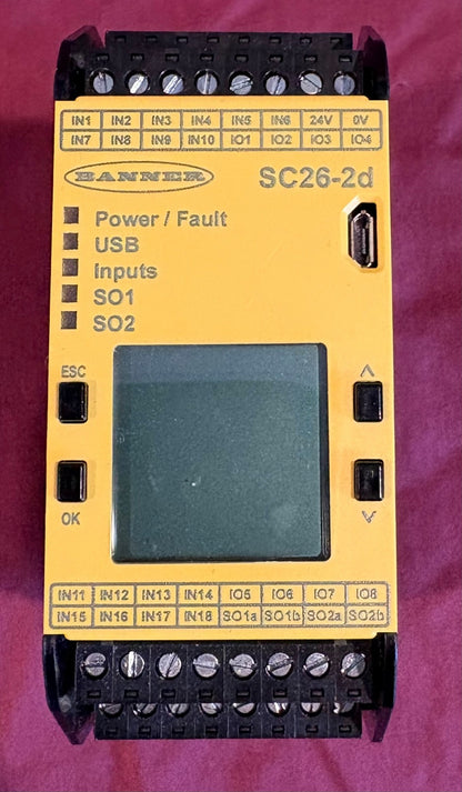 BANNER SC26-2D SAFETY CONTROLLER NON EXPANDABLE 26 INPUT PN: 85066 LCD DISPLAY