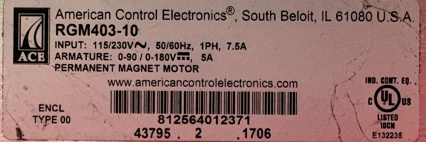 AMERICAN CONTROL RGM403-10 PERMANENT MAGNET DC MOTOR CONTROL