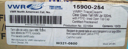 VWR CAT NO 15900-254 TRACECLEAN HELDER GLAS HOGE WM POT 500ml