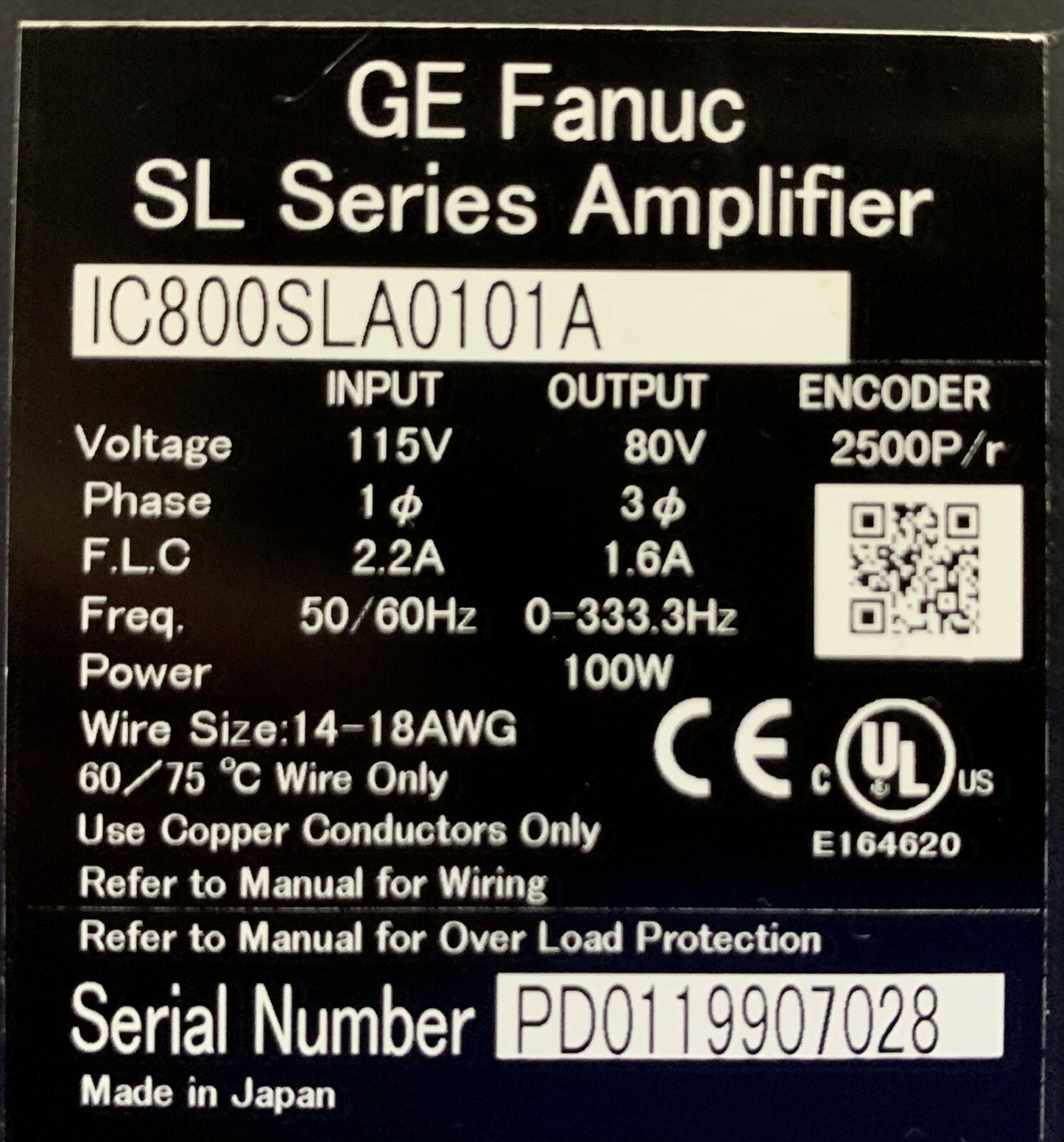 Pilote d'amplificateur servo GE Fanuc série SL IC800SLA0101A (couvercle manquant)