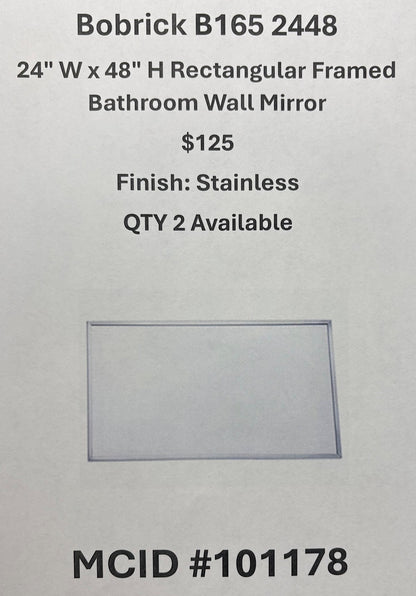 Bobrick B165 2448  24" W x 48" H Rectangular Framed Bathroom Wall Mirror  Finish