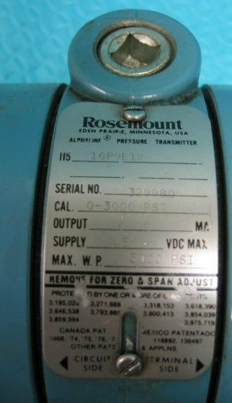 ROSEMOUNT 1GP9E12 アルファライン圧力トランスミッター 0-3000 PSI 出力 4-20ma 