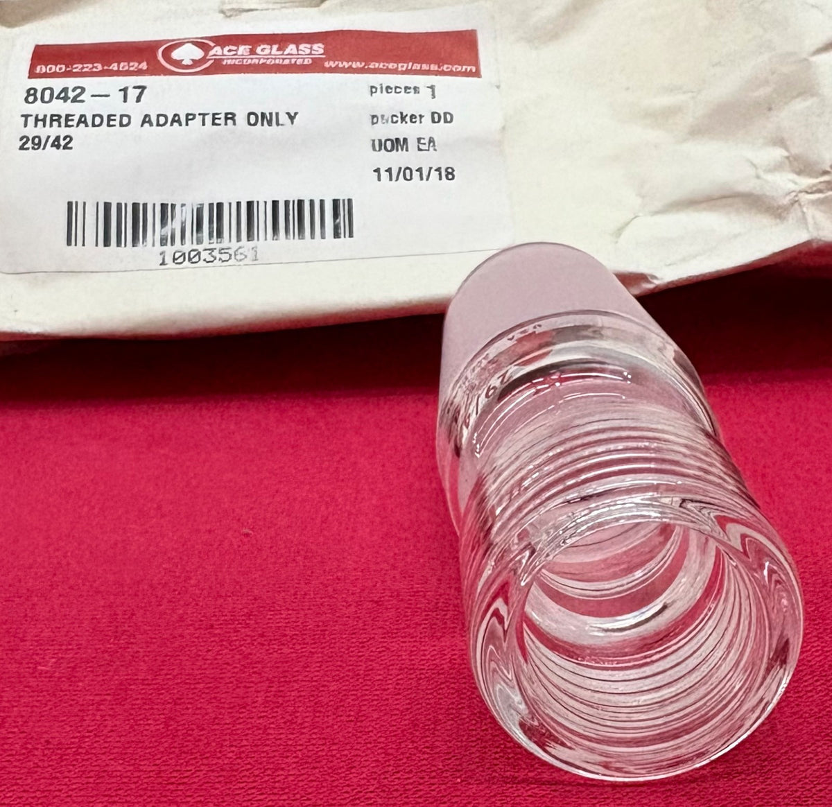 ACE GLASS 8042-17 THREAD ADAPTER ONLY #15mm THREAD TYPE -NPT 29/42 INNER JOINT