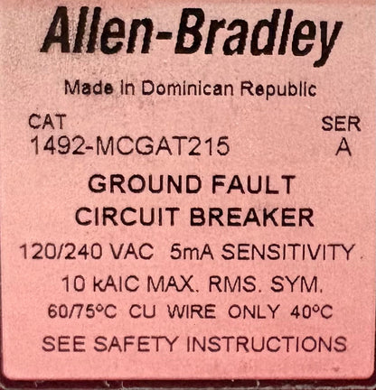 Allen-Bradley 1492-MCGAT215 SER A  15A 2-POLE GFCI GROUND FAULT CIRCUIT BREAKER
