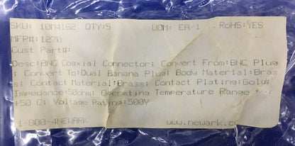1 PAQUETE POMONA NEWARK 1270 10M4162 ADAPTADOR DE ENCHUFE BNC A ENCHUFE BANANA DE APILAMIENTO DOBLE