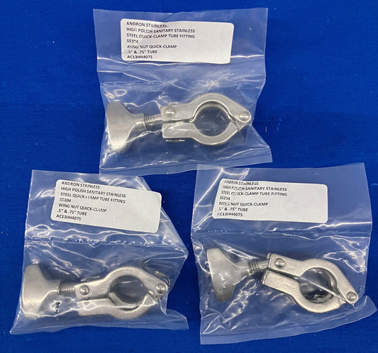 ABRAZADERA RÁPIDA CON TUERCA DE PALETA DE ACERO INOXIDABLE ANDRON PARA TUBO DE 0,5'' Y 0,75'' AC13HH4075 LOTE DE 3