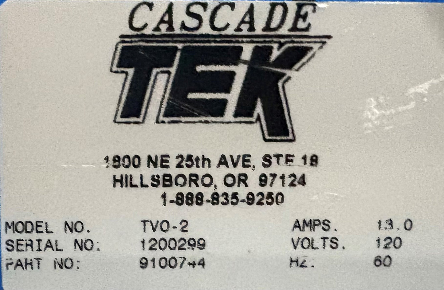 CASCADE TEK 空シェル真空チャンバー ヒート・ポンプ無し TVO-2 9100744 - 部品用