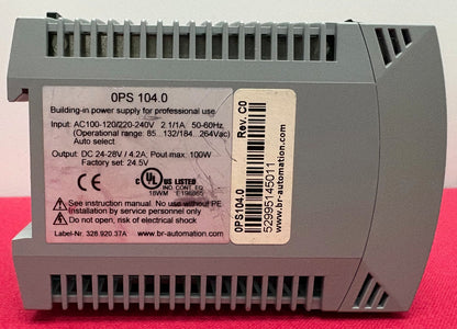 B&R OPS104.0 REV C0 POWER SUPPLY PS104 24VDC 1 PH 4.2A INPUT 100-120/220-240VAC