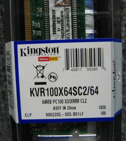 KINGSTON TECHNOLOGY KVR100X64SC2/64 64MB GEHEUGENMODULE