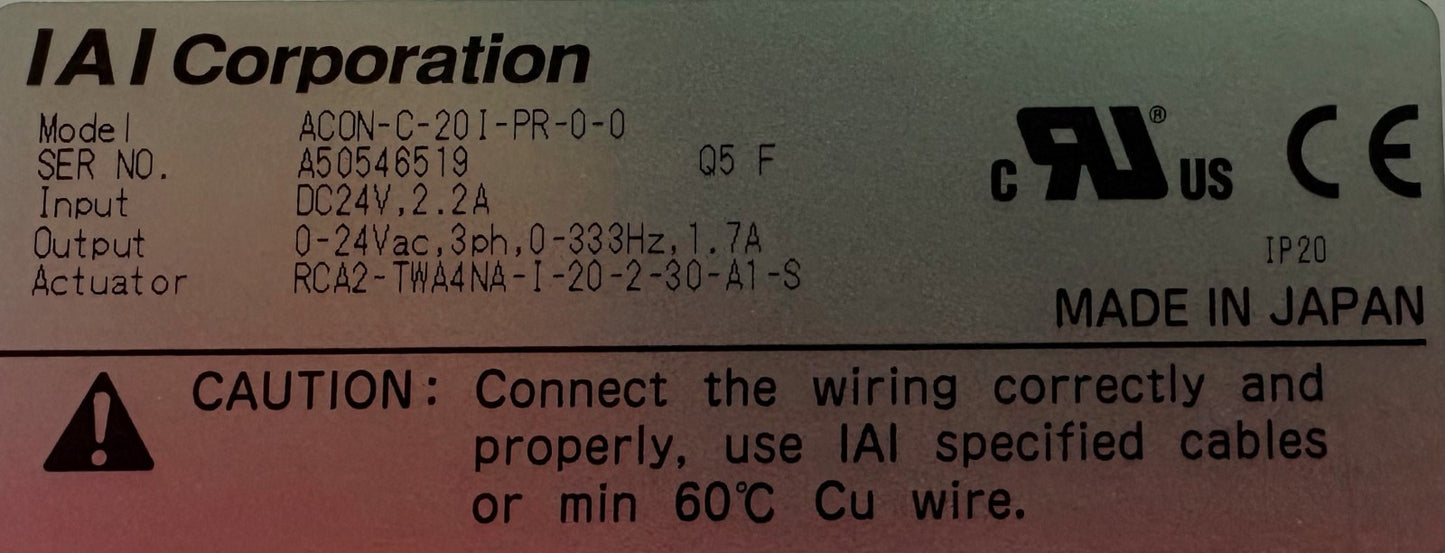 IAI ACON-C-20I-PR-00 CONTROLLER POSITIONER TYPE INPUT:DC24V 2.2A