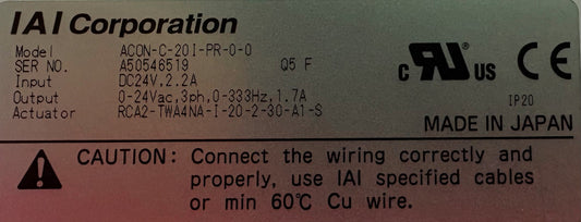 IAI ACON-C-20I-PR-00 CONTROLLER POSITIONER TYPE INPUT:DC24V 2.2A