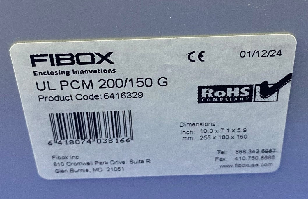 FIBOX UL PCM 200/150 G 6416329 ENCLOSURE O/D 10" X 7.1" X 5.9" POLYCARBONATE