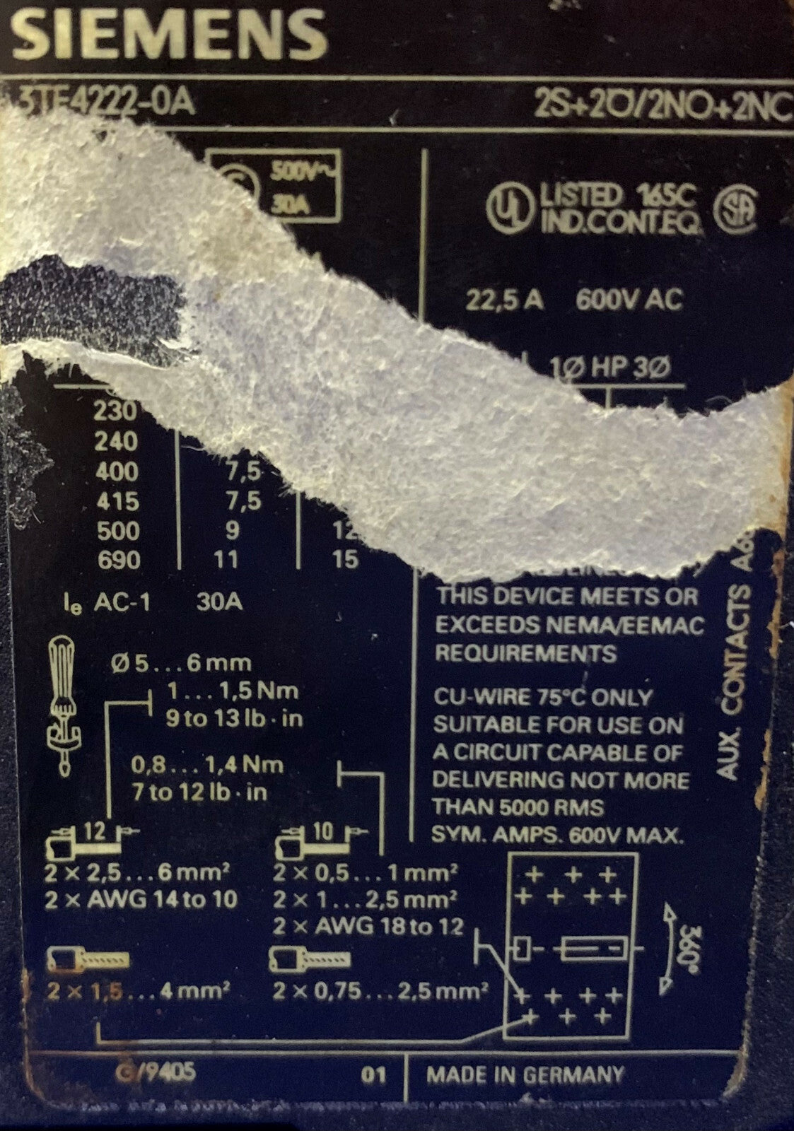 Lotto di 2 contattori Siemens 3TF422-OA 2S+20/2NO+2NC