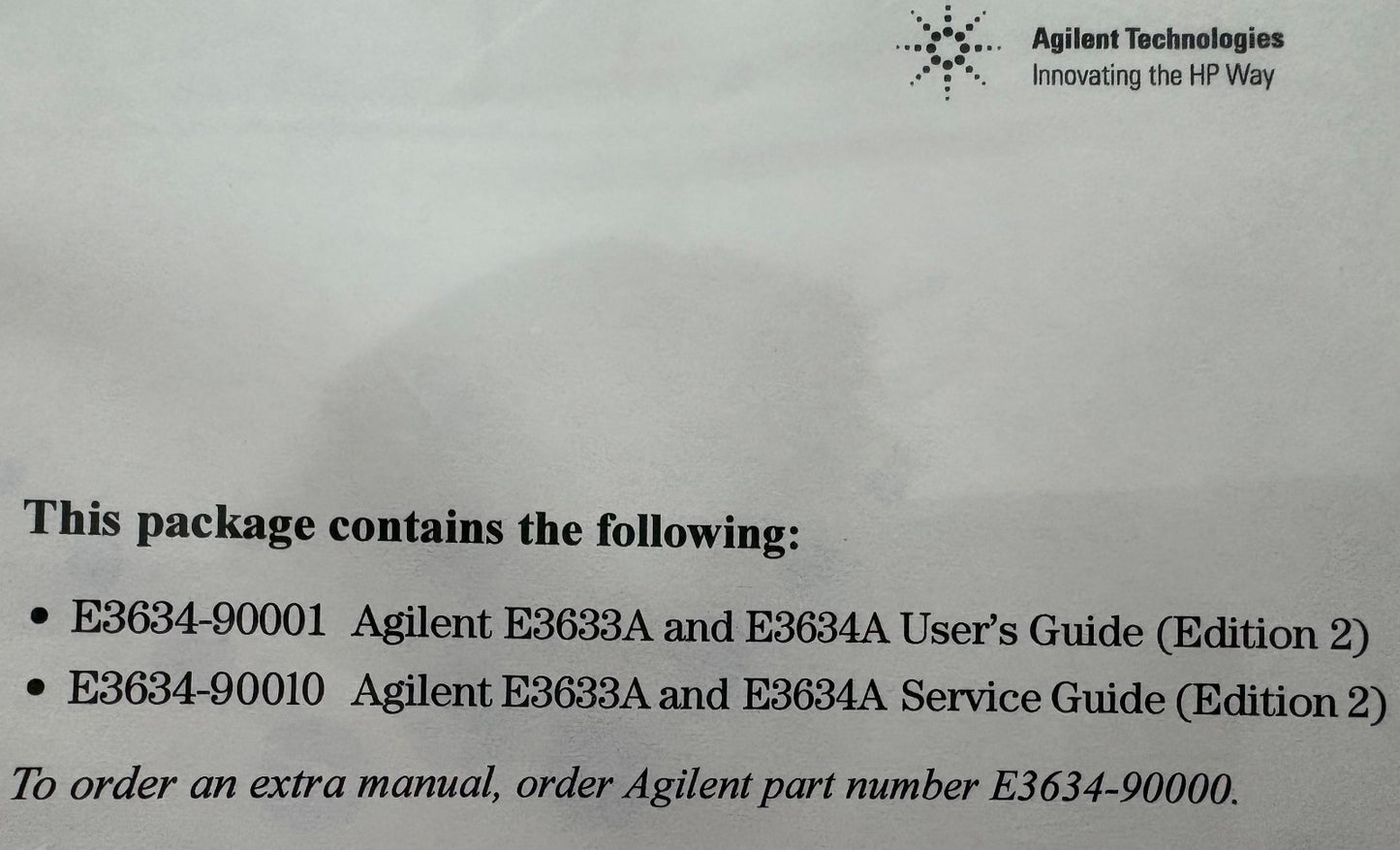 AGILENT TECH E3633A & E3634A USER GUIDE / SERVICE GUIDE E3634-90000