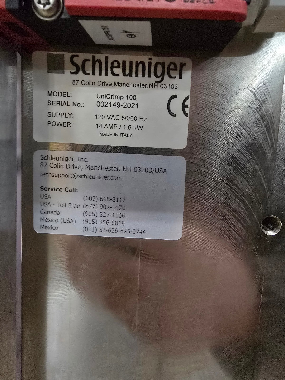 SCHLEUNIGER UNICRIMP 100 CRIMPER 2.2 TONS 40MM STROKE 135.78 MM SHUT HEIGHT NEW