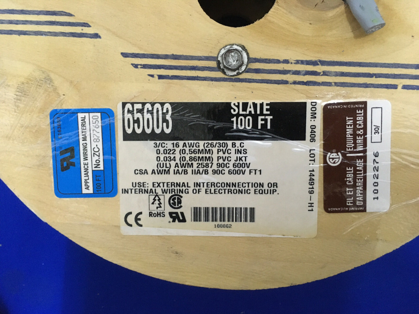 ALPHA WIRE COMPANY 65603 SLATE 100 FT CABLE 3/C: 16AWG