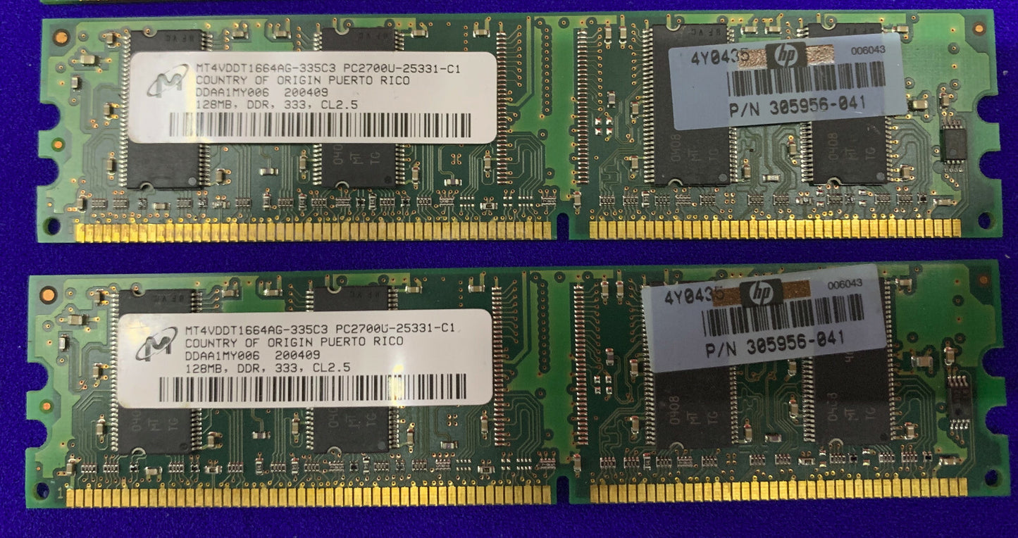 AANTAL 4 - HP / HEWLETT PACKARD 305956-041 DIMM-GEHEUGENMODULES 128 MB