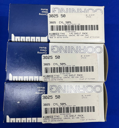 PYREX ® CORNING GLASS 3025-50 CILINDRO DOPPIA SCALA METRICA 50mL - 1 LOTTO QTY 6