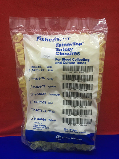 FISHER SCIENTIFIC 14-376-80 12/13MM イエロー 数量 1 - 袋/1000 個パック クロージャー