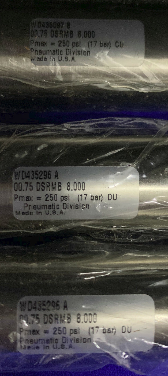 数量 3 - PARKER WD435296 A 00.75 ボア DSRMB 8.000" 丸型ボディ空気圧シリンダー