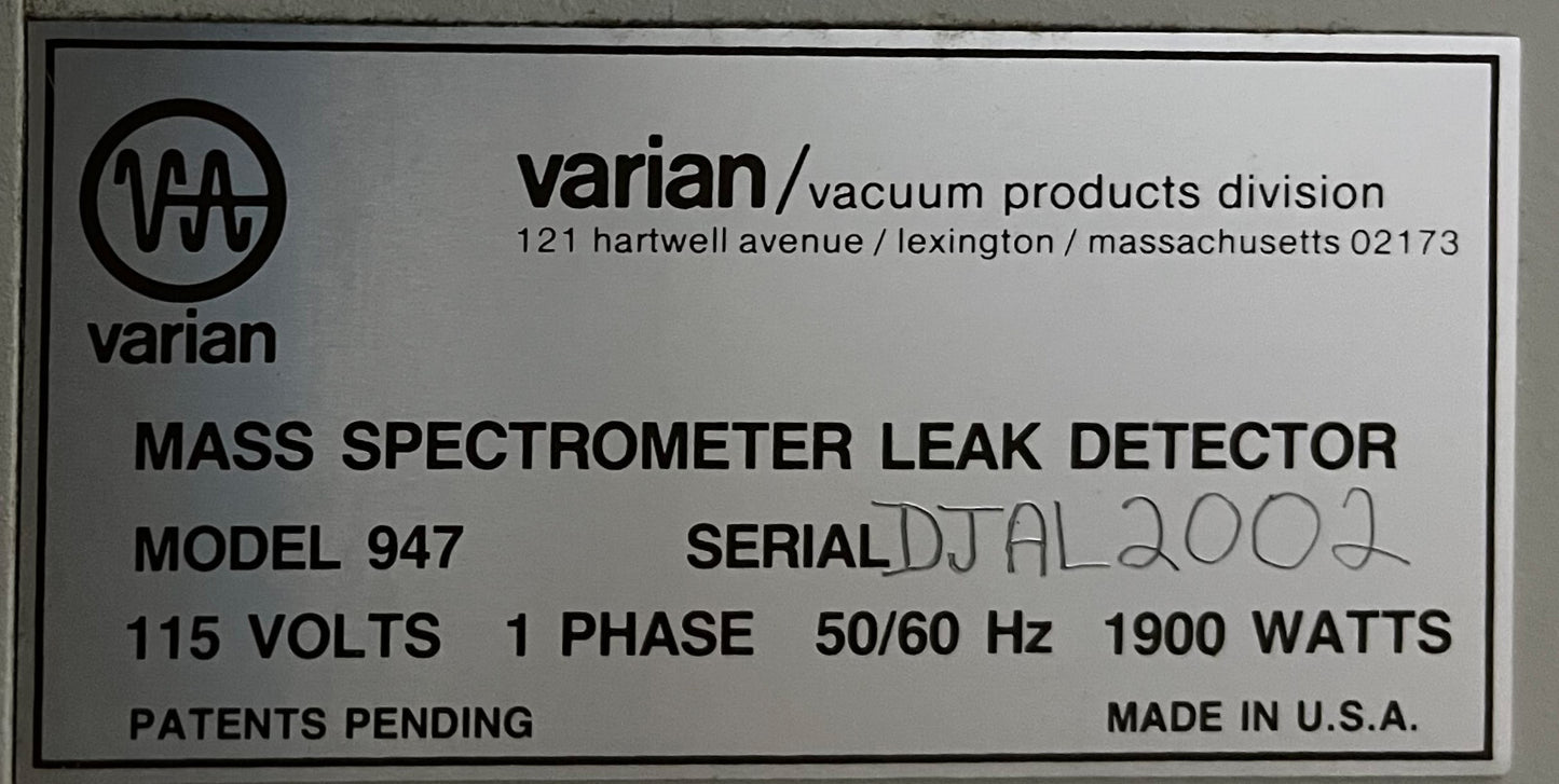 VARIAN AUTO-TEST 947 HELIUM MASSA SPECTROMETER LEKDETECTOR - VOOR ONDERDELEN/REPARATIE H2 