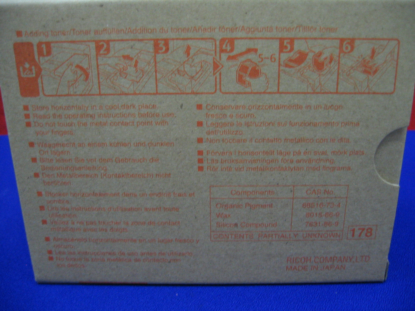 Casete de tóner Ricoh tipo R1, caja amarilla, con sello 751342010, n.º de pieza 888341