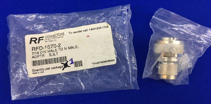 RF CONNECTORS RFD-1670-2 7/16 DIN MALE TO N MALE ADAPTER