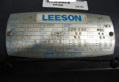 LEESON MOTOR C182T17FC18B CAT # 131211.00 208-230V/PHASE 3/1740 RPM/3 HP
