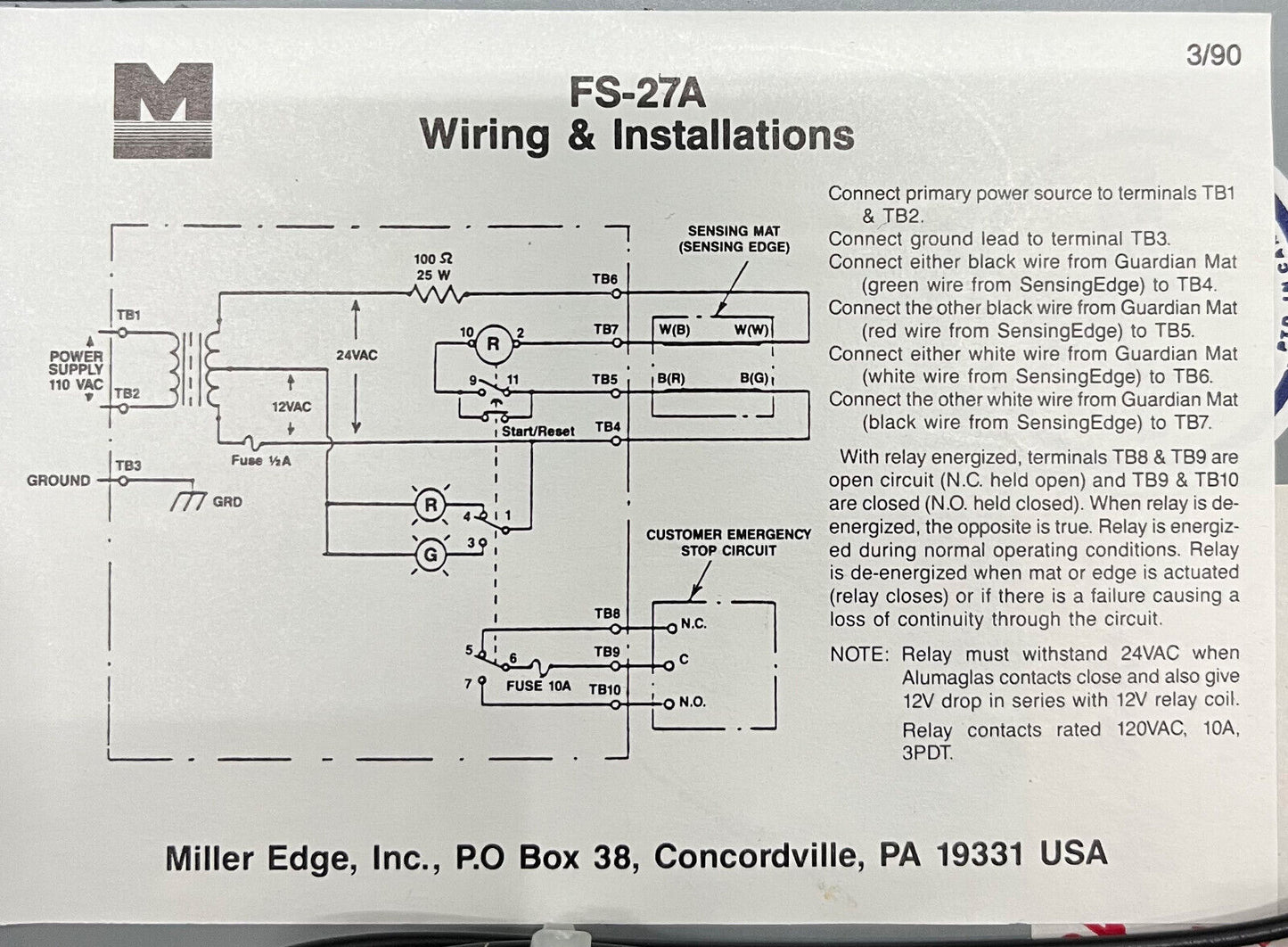 CONTROLADOR DE RELÉ CAUTIVO MILLER EDGE FSC-37KSR/FSC-37 Y FS-27A Y TAPETES PARA PIEZAS