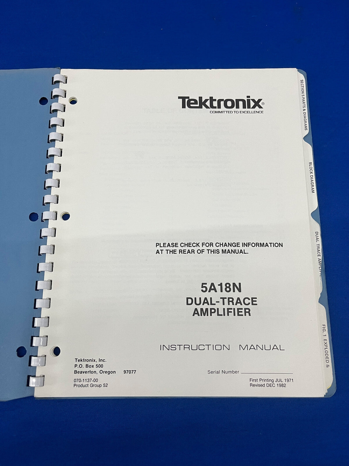 TEKTRONIX 5A18N / 070-1137-00 DUAL TRACE AMPLIFIER INSTRUCTION MANUAL