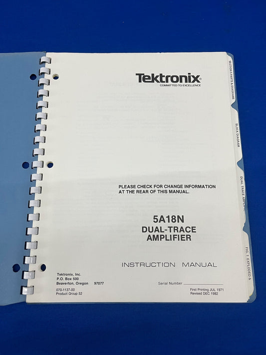 MANUALE DI ISTRUZIONI PER AMPLIFICATORE A DOPPIA TRACCIA TEKTRONIX 5A18N / 070-1137-00 