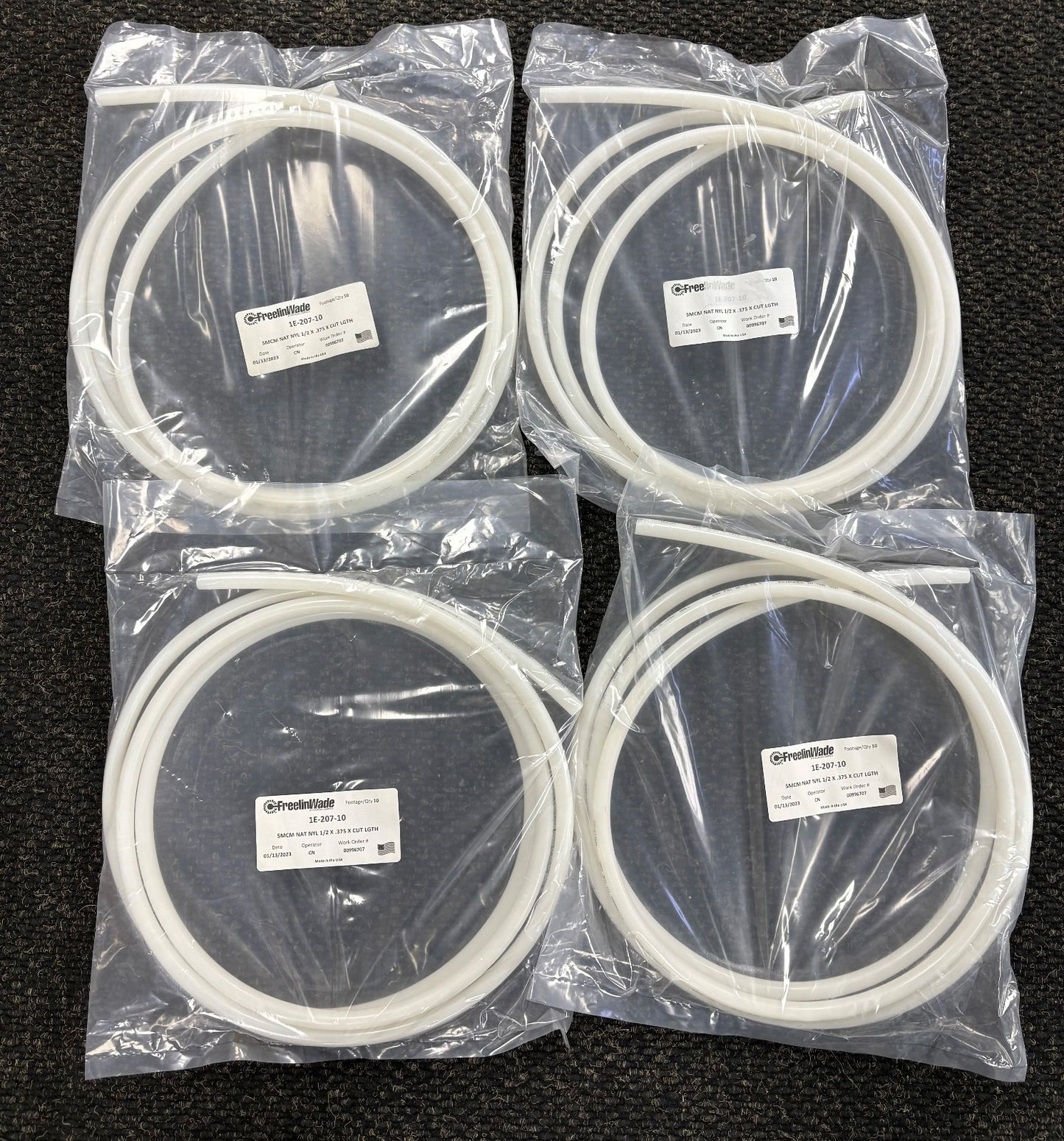 FREELINWADE TUBING NYLON 1/2" X .375" NATURAL 1E-207-10 - 4 PKGS / 10' EA