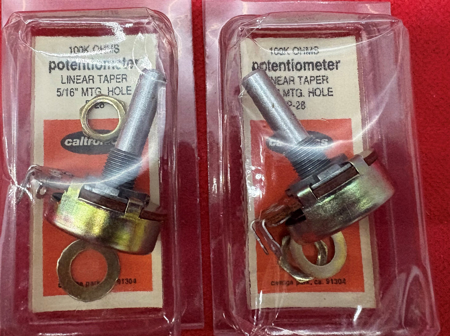 CALTRONICS P-28 POTENTIOMETER 100K OHMS LINEAR TAPER 5/16" MTG HOLE  - QTY 2