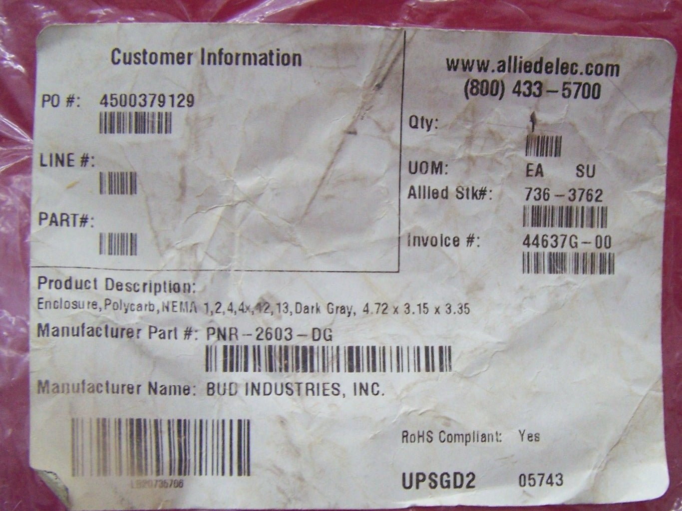 BUD INDUSTRIES PNR-2603-DG SCATOLA E COPERCHIO GRIGIO 4,72" X 3,15" X 3,35"