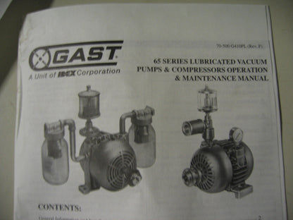 GAST 65 SERIES ROTARY VANE VACUUM PUMP/COMPRESSOR 2065-V2A - FOR PARTS/REPAIR