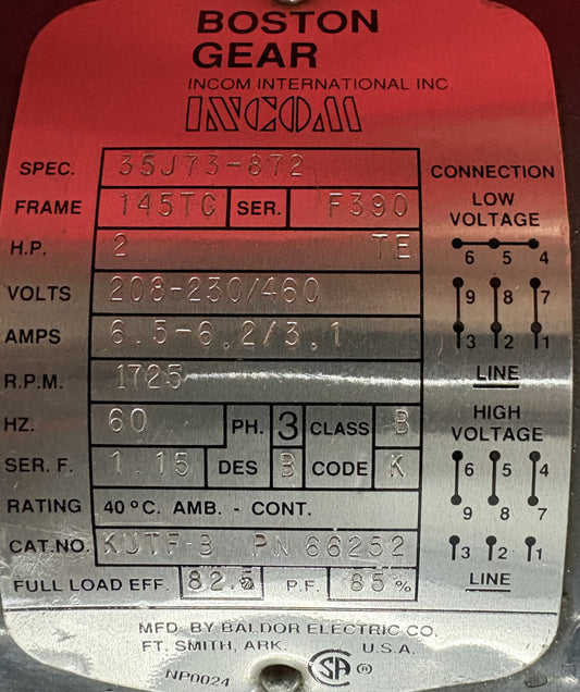 BALDOR INCOM BOSTON KUTF-B MOTOR 2-HP W FINCOR 5200 5203P1 MOTOR FREQ CONTROLLER