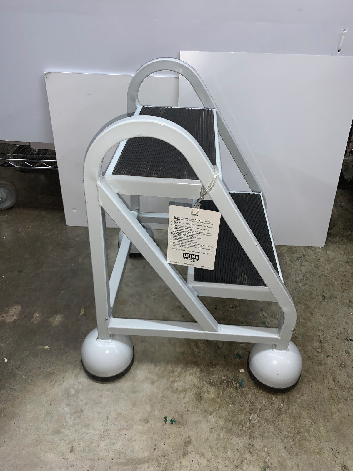 ULINE H-968 ROLLING STEP LADDER CUP SHOES GRIP THE FLOOR FOR STABILITY