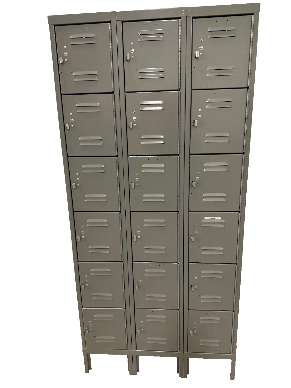 36 x 78 x 12 Uline 6 Tier Assembled Steel Lockers 3 Wide 18 Doors Total