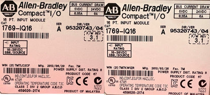 ALLEN BRADLEY 1769-ECL SERA,1769-PA2 SERA ,1769-OB16 SERB,QTY 2 - 1769-IQ16 SERA