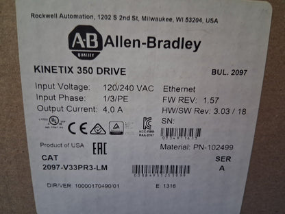 Allen Bradley KINETIX 350 DRIVE 102499 120V /240 VAC 1/3/PE 4,0 A 1.57 NEW