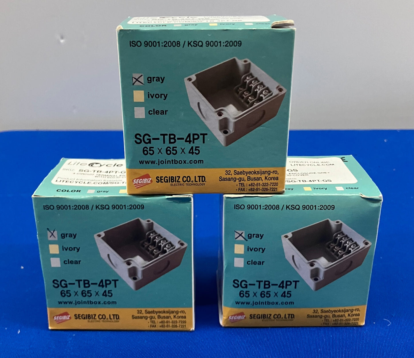 BOÎTIER DE BORNES 4 CIRCUITS GRIS AVEC COUVERCLE SOLIDE, SG-TB-4PT-GS, LOT DE 3
