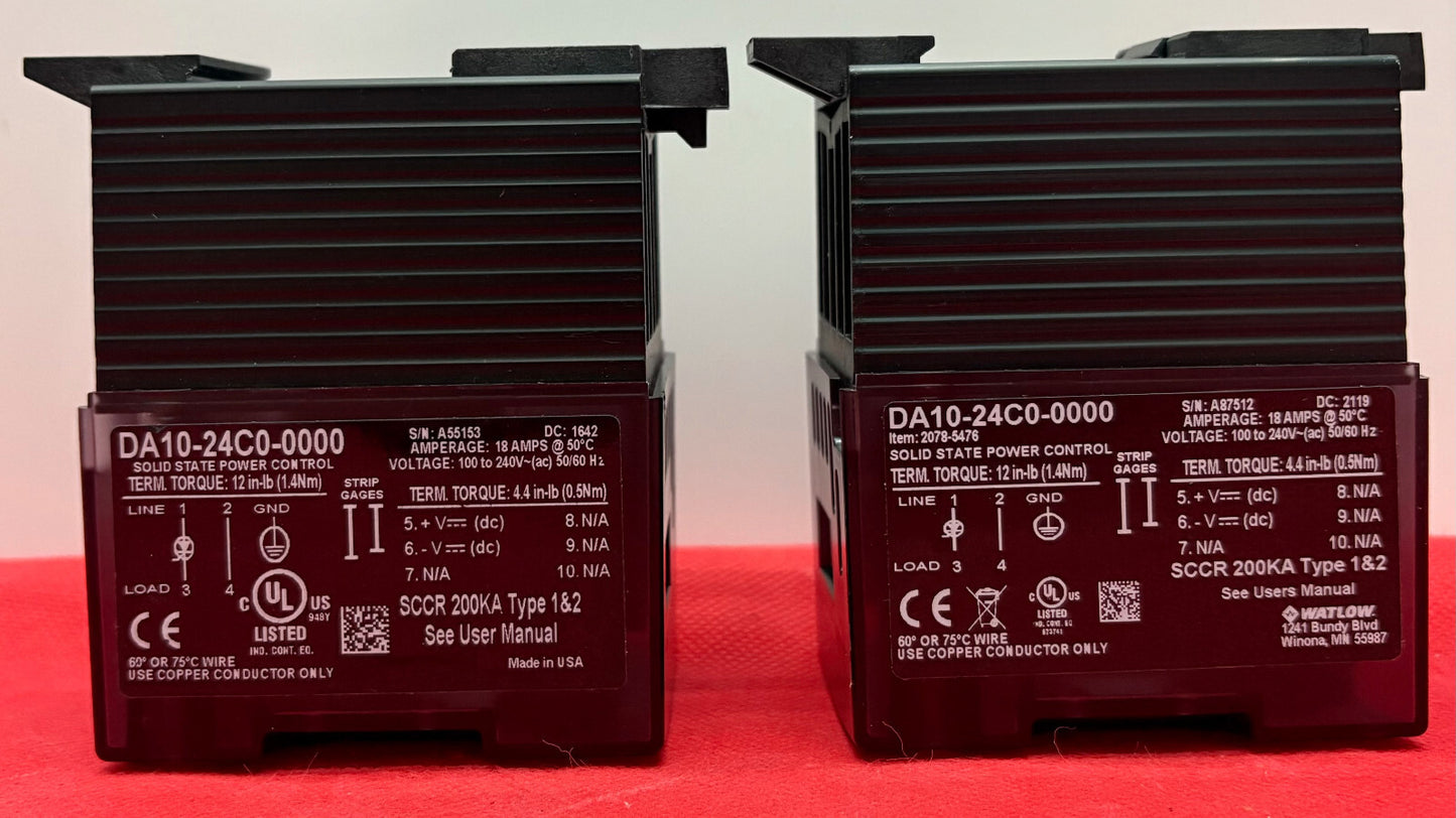 WATLOW DIN-A-MITE DA10-24C0-0000 SOLID STATE POWER CONTROL - 1 LOT QTY 2