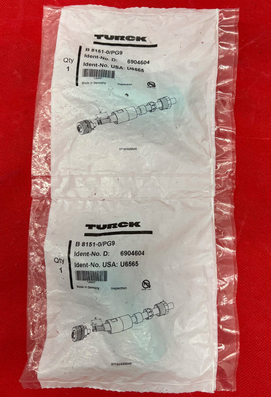 TURCK SENSOR CONNECTOR B 8151-0/PG9 / 6904604 / U6565 - QTY 2